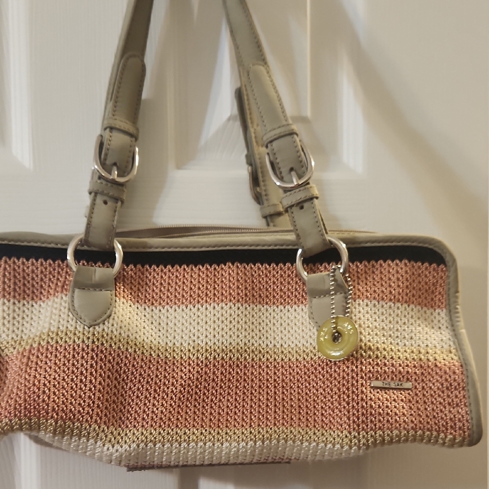 The Sak Gold and Cream Shoulder Bag with Woven Texture